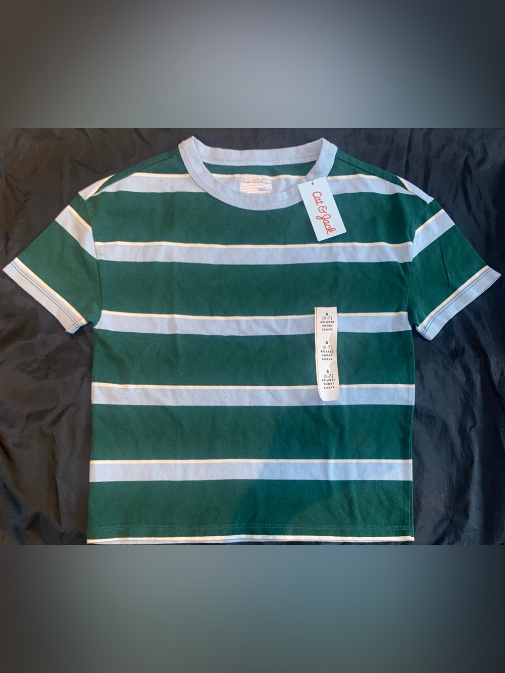 Cat & Jack Emerald Green and White Striped Short Sleeve Tee